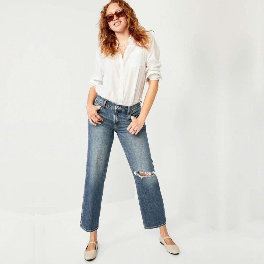 2/$30 Old Navy Mid-Rise Ripped Boyfriend Jeans Loose Fit Mid Wash 2 #A0489 TRB3 - Picture 3 of 11